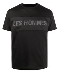 T-shirt à col rond brodé noir Les Hommes