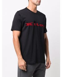 T-shirt à col rond brodé noir Kiton