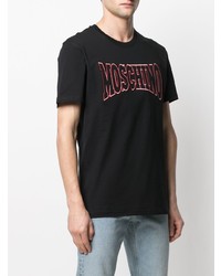 T-shirt à col rond brodé noir Moschino