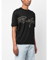 T-shirt à col rond brodé noir Emporio Armani