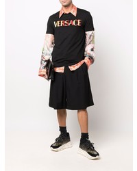 T-shirt à col rond brodé noir Versace