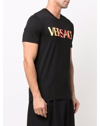 T-shirt à col rond brodé noir Versace