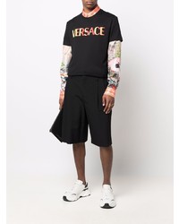 T-shirt à col rond brodé noir Versace