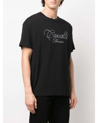 T-shirt à col rond brodé noir Roberto Cavalli