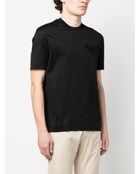 T-shirt à col rond brodé noir Emporio Armani