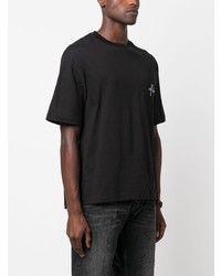 T-shirt à col rond brodé noir Kiton
