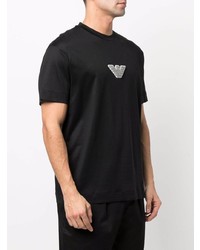 T-shirt à col rond brodé noir Emporio Armani