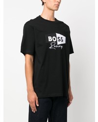 T-shirt à col rond brodé noir BOSS