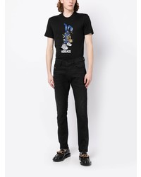 T-shirt à col rond brodé noir Versace