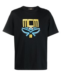 T-shirt à col rond brodé noir MCM