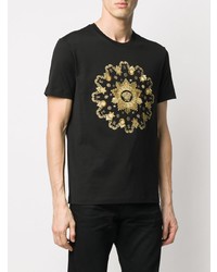 T-shirt à col rond brodé noir Versace