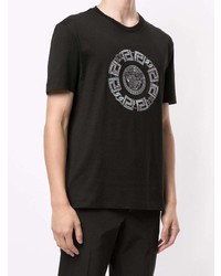 T-shirt à col rond brodé noir Versace