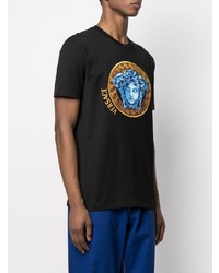 T-shirt à col rond brodé noir Versace