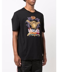 T-shirt à col rond brodé noir Versace