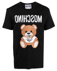 T-shirt à col rond brodé noir Moschino