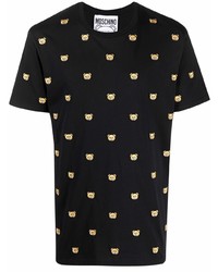 T-shirt à col rond brodé noir Moschino