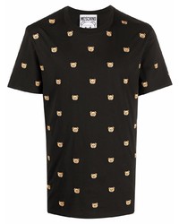 T-shirt à col rond brodé noir Moschino