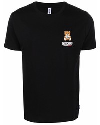 T-shirt à col rond brodé noir Moschino