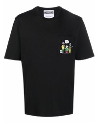 T-shirt à col rond brodé noir Moschino