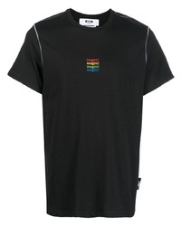 T-shirt à col rond brodé noir MSGM