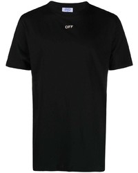 T-shirt à col rond brodé noir Off-White