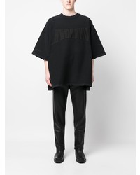 T-shirt à col rond brodé noir Vetements