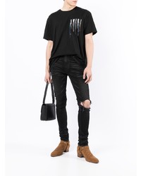 T-shirt à col rond brodé noir Amiri