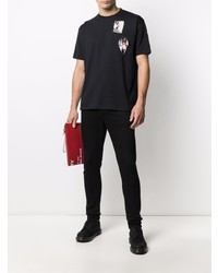 T-shirt à col rond brodé noir Raf Simons X Fred Perry