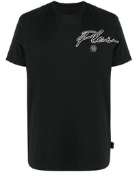 T-shirt à col rond brodé noir Philipp Plein