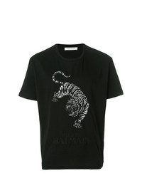 T-shirt à col rond brodé noir Pierre Balmain