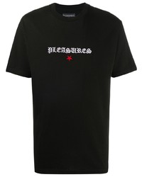 T-shirt à col rond brodé noir Pleasures