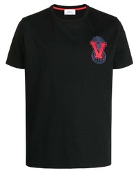 T-shirt à col rond brodé noir Ports V