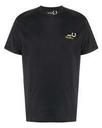T-shirt à col rond brodé noir Raf Simons