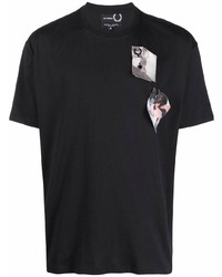 T-shirt à col rond brodé noir Raf Simons X Fred Perry