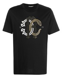 T-shirt à col rond brodé noir Roberto Cavalli