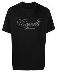 T-shirt à col rond brodé noir Roberto Cavalli