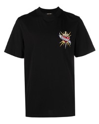 T-shirt à col rond brodé noir Roberto Cavalli