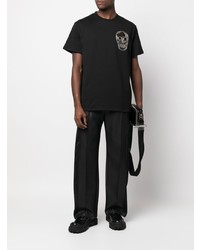 T-shirt à col rond brodé noir Alexander McQueen