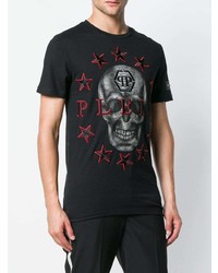 T-shirt à col rond brodé noir Philipp Plein