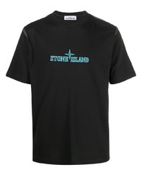 T-shirt à col rond brodé noir Stone Island