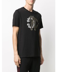 T-shirt à col rond brodé noir Roberto Cavalli