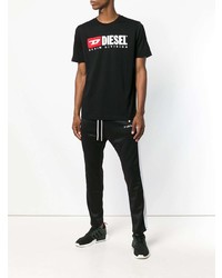 T-shirt à col rond brodé noir Diesel