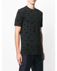 T-shirt à col rond brodé noir Emporio Armani