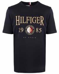 T-shirt à col rond brodé noir Tommy Hilfiger