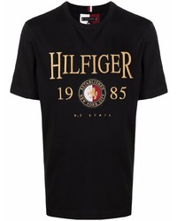 T-shirt à col rond brodé noir Tommy Hilfiger