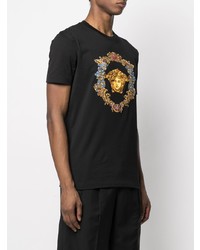 T-shirt à col rond brodé noir Versace