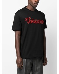 T-shirt à col rond brodé noir Versace