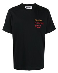 T-shirt à col rond brodé noir Études