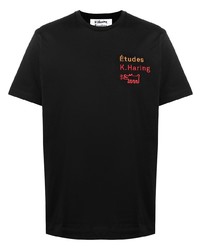 T-shirt à col rond brodé noir Études