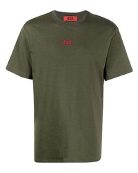 T-shirt à col rond brodé olive 424